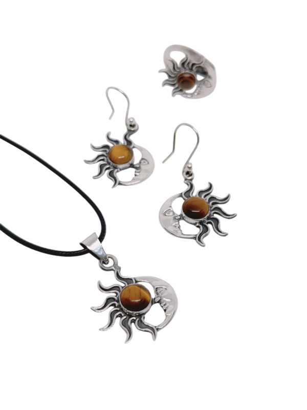 Sun & Moon 4 Piece Jewelry Set  Tiger's Eye Gem